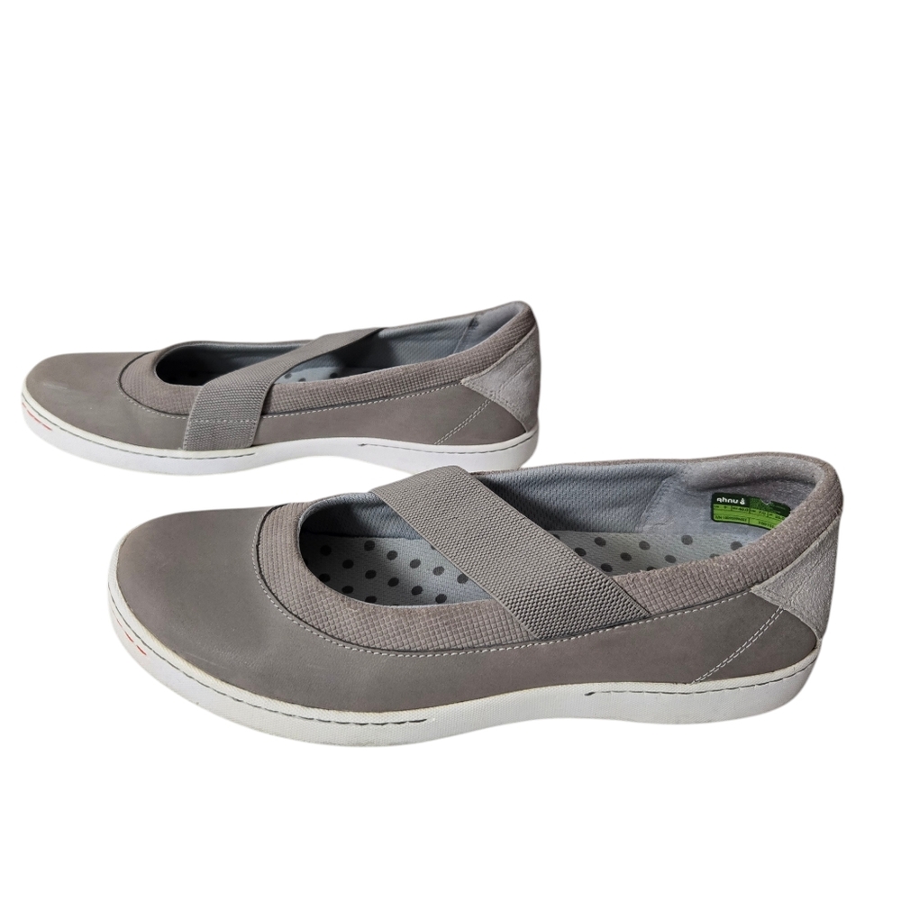 Ahnu Telegraph Leather Mary Jane Taupe Gray Slip-on‎ Comfort Shoes